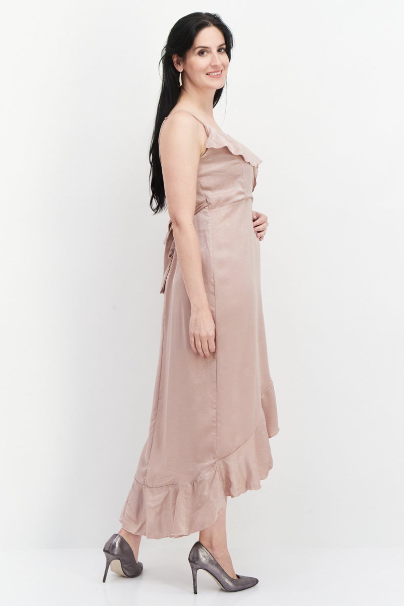 Blume Women Solid Wrap Midi Casual Dress, Old Rose - Image 2